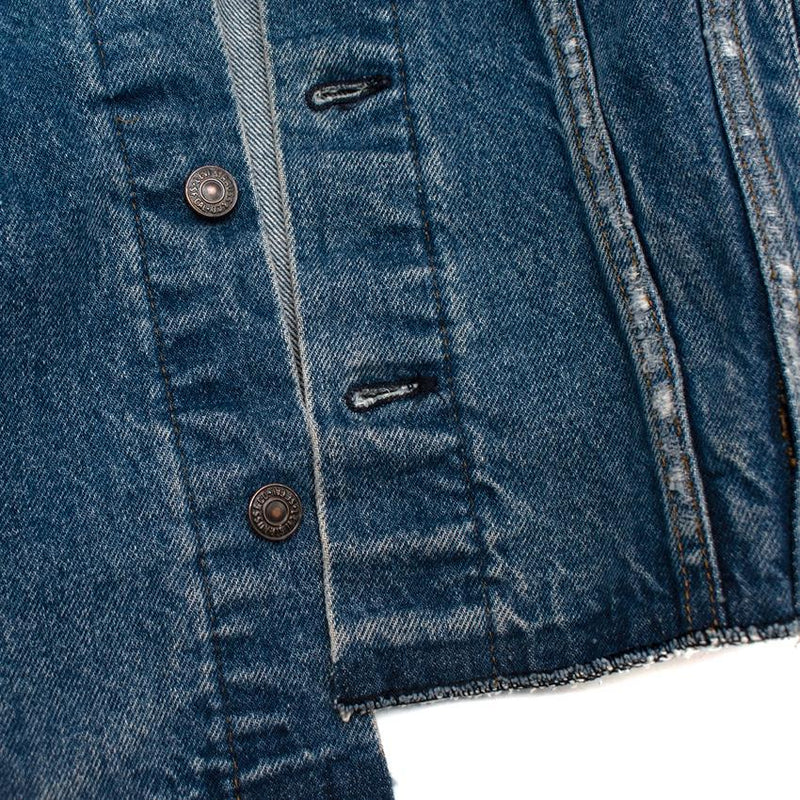 RE/DONE Levis Mid-Wash Distressed Collarless Denim Jacket