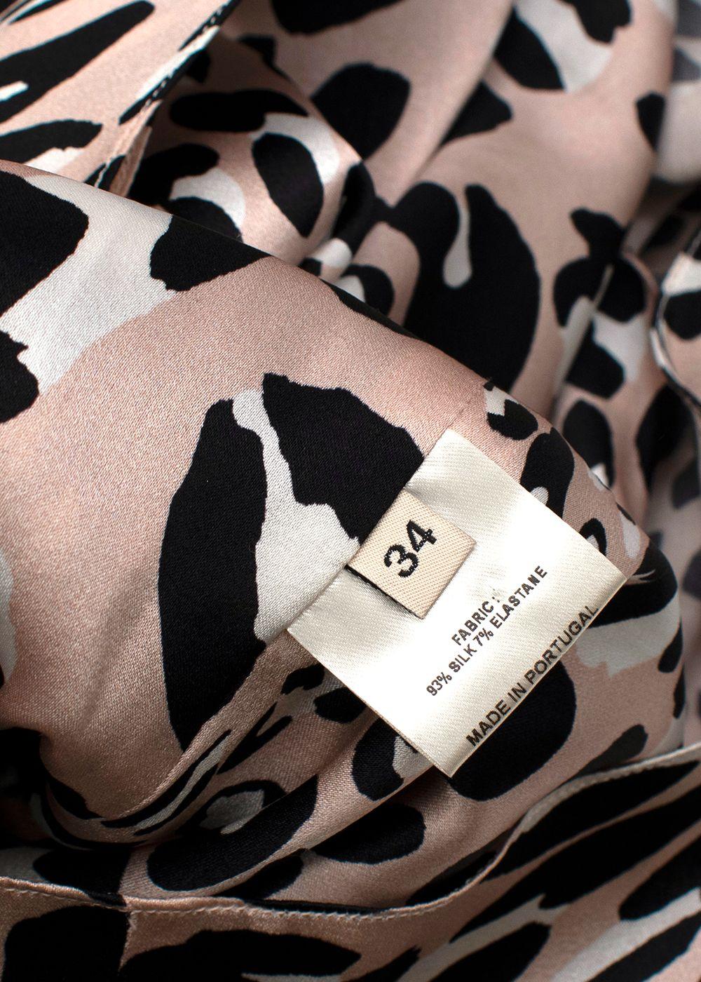 pink leopard print silk draped mini dress
