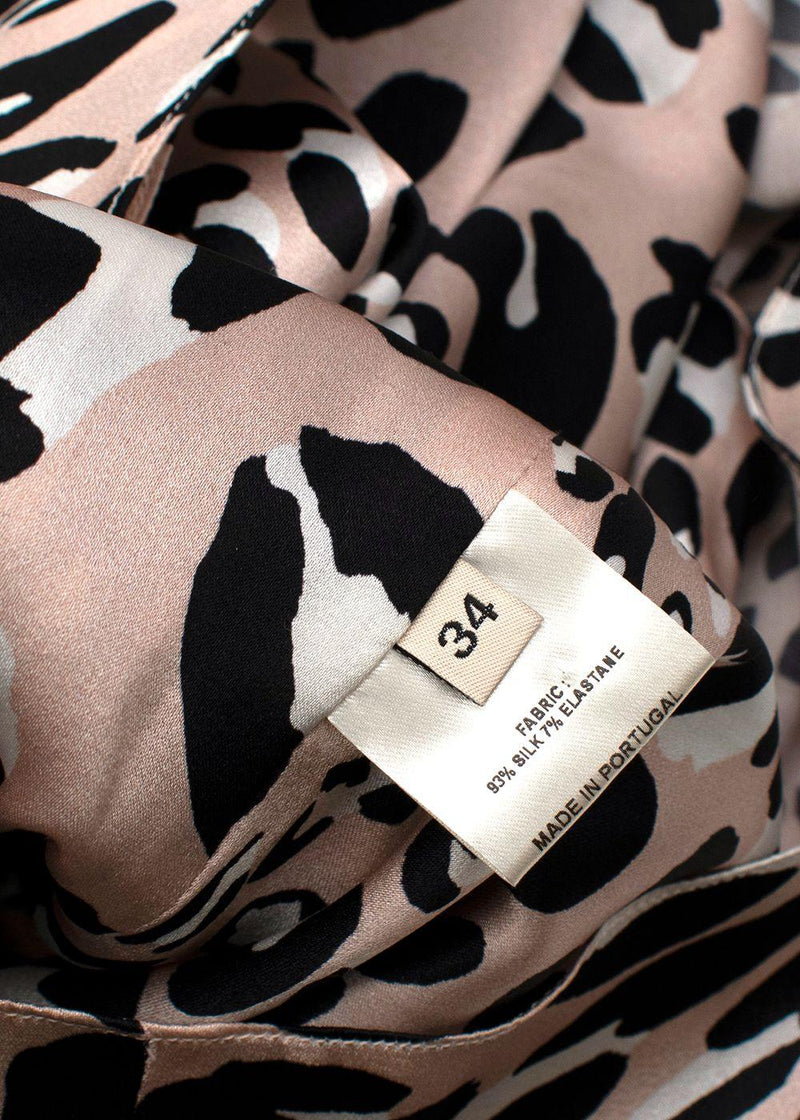 pink leopard print silk draped mini dress