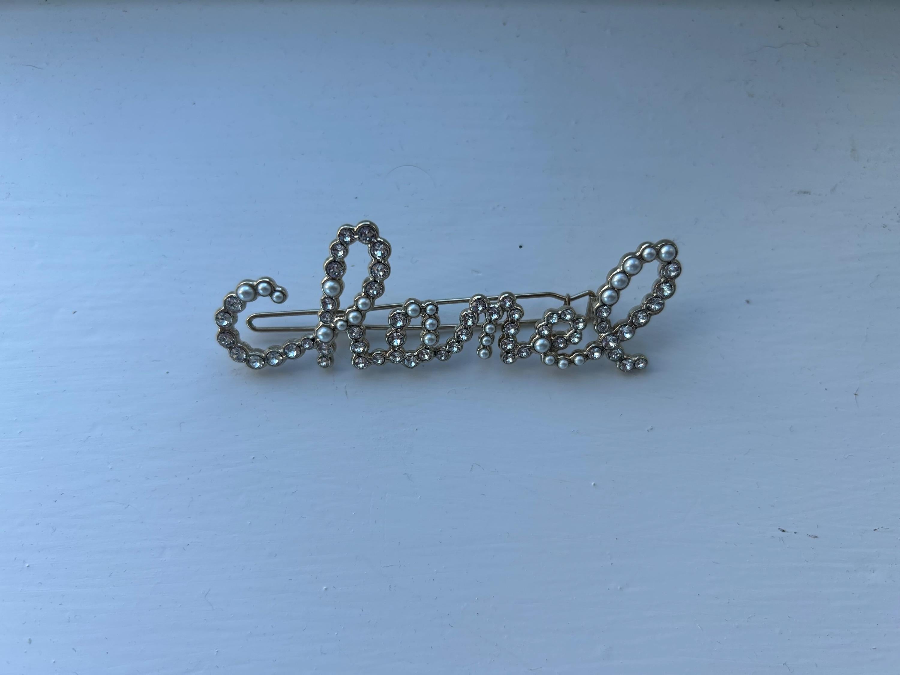 Chanel Faux Pearl Logo Hair Clip