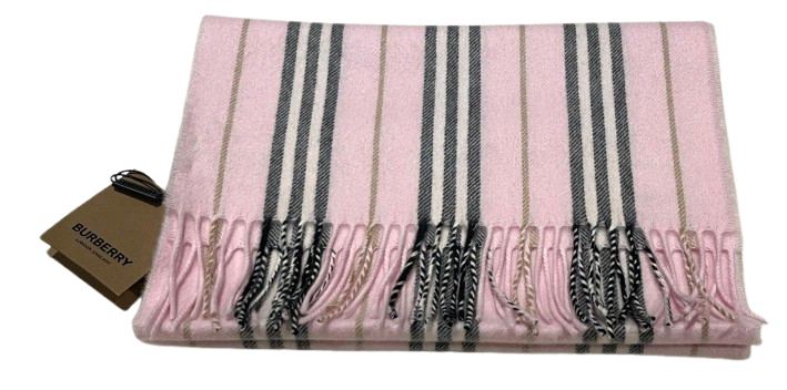 Burberry Cashmere Blend Pink Striped Scarf