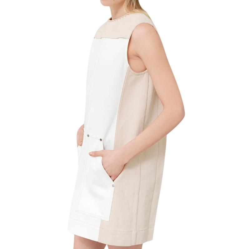 Chloe Sleeveless mini dress in colour-block stretch denim canvas