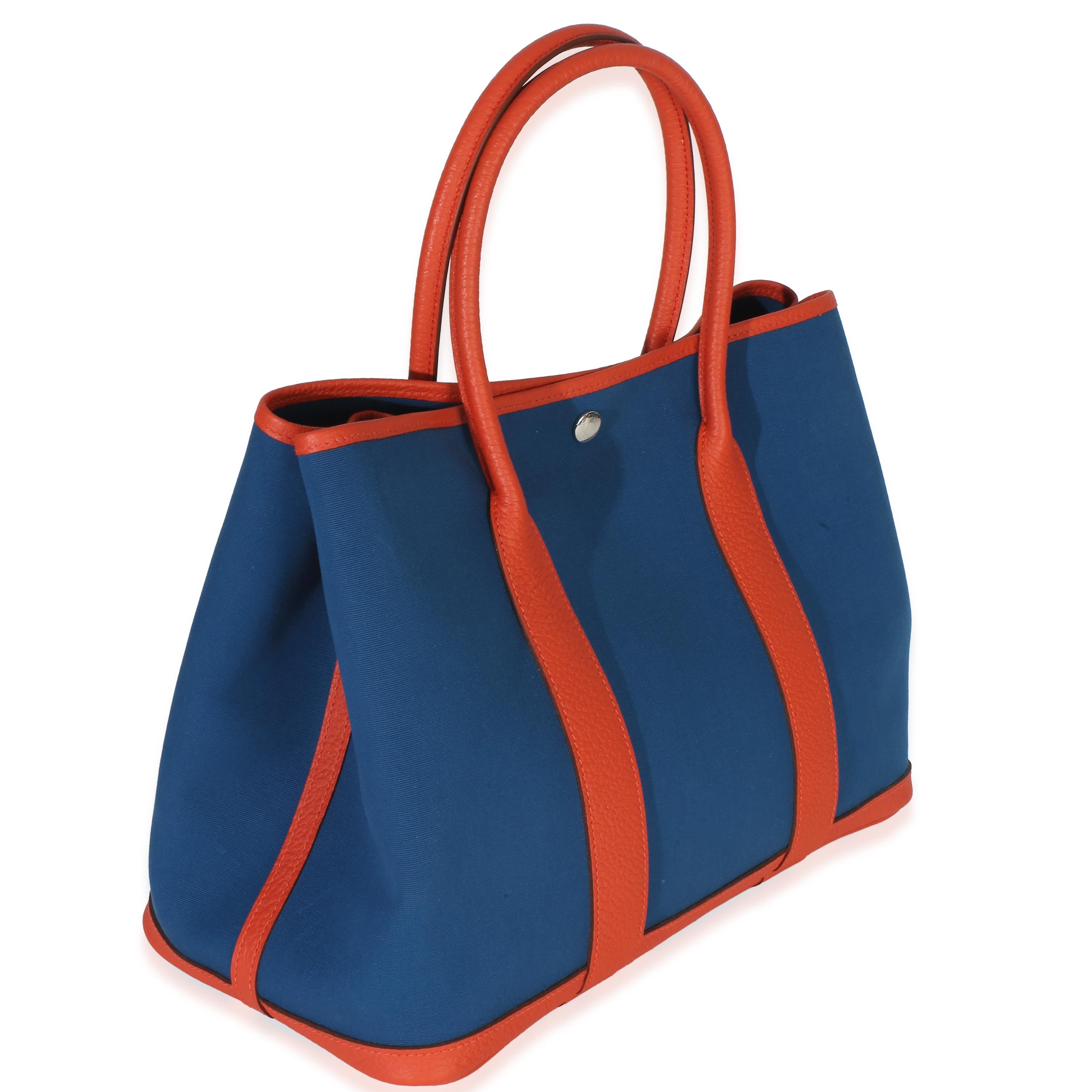Hermès Bleu Outremer Capucine Toile Officier Vache Country Garden Party 36 PHW