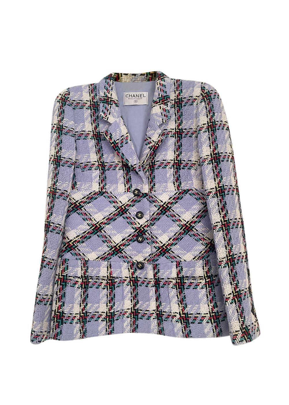Chanel Lilac Checked Tweed Single Breasted Blazer