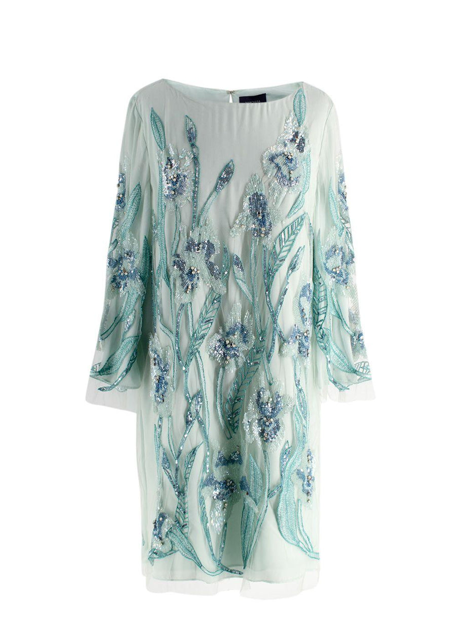 Marchesa Notte Aquamarine Sequin Embellished Mini Dress