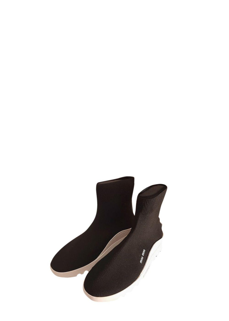 Miu Miu Black & White Knit Sock Ankle Boots