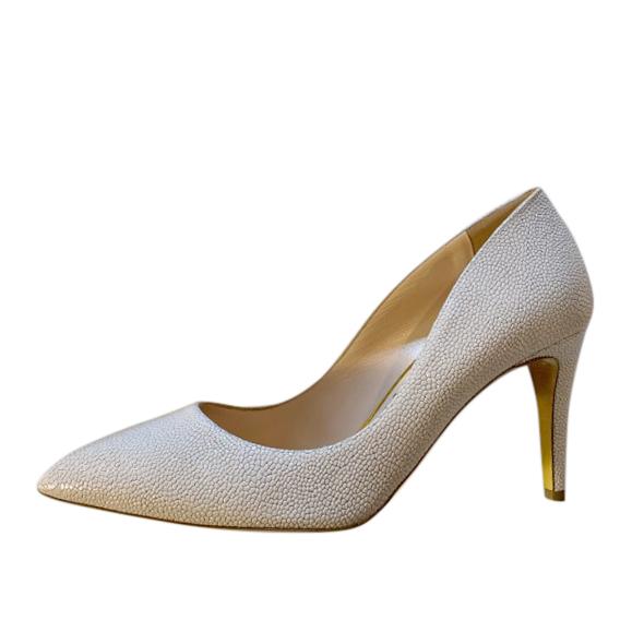 Rupert Sanderson Nada pink shimmer textured leather pumps