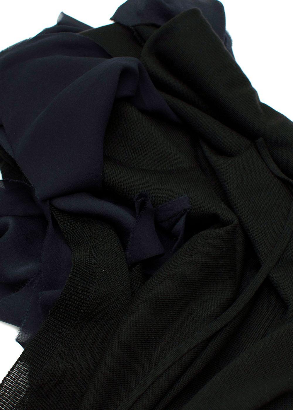 Lanvin Black and Navy Wrap Blouse with Frill Detail