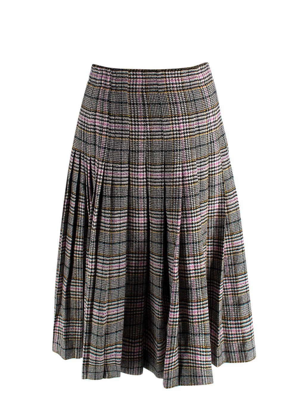 Ermanno Scervino Check Pleated Wool-Blend Skirt