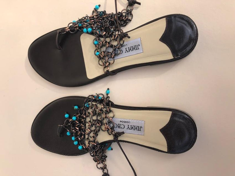 Jimmy Choo beaded mesh lace-up sandals