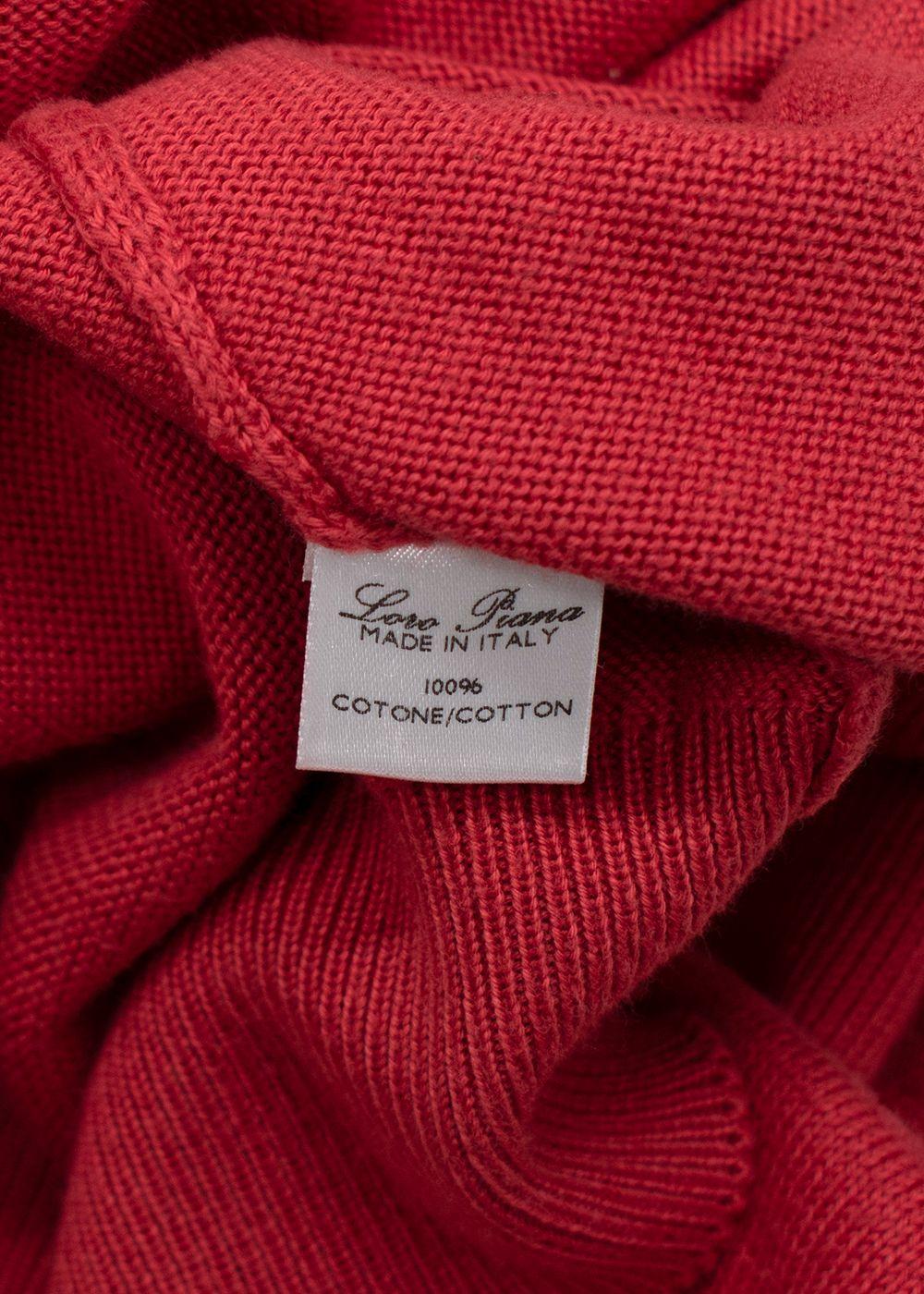 Loro Piana Red V Neck Long Sleeve Cotton Knit Jumper
