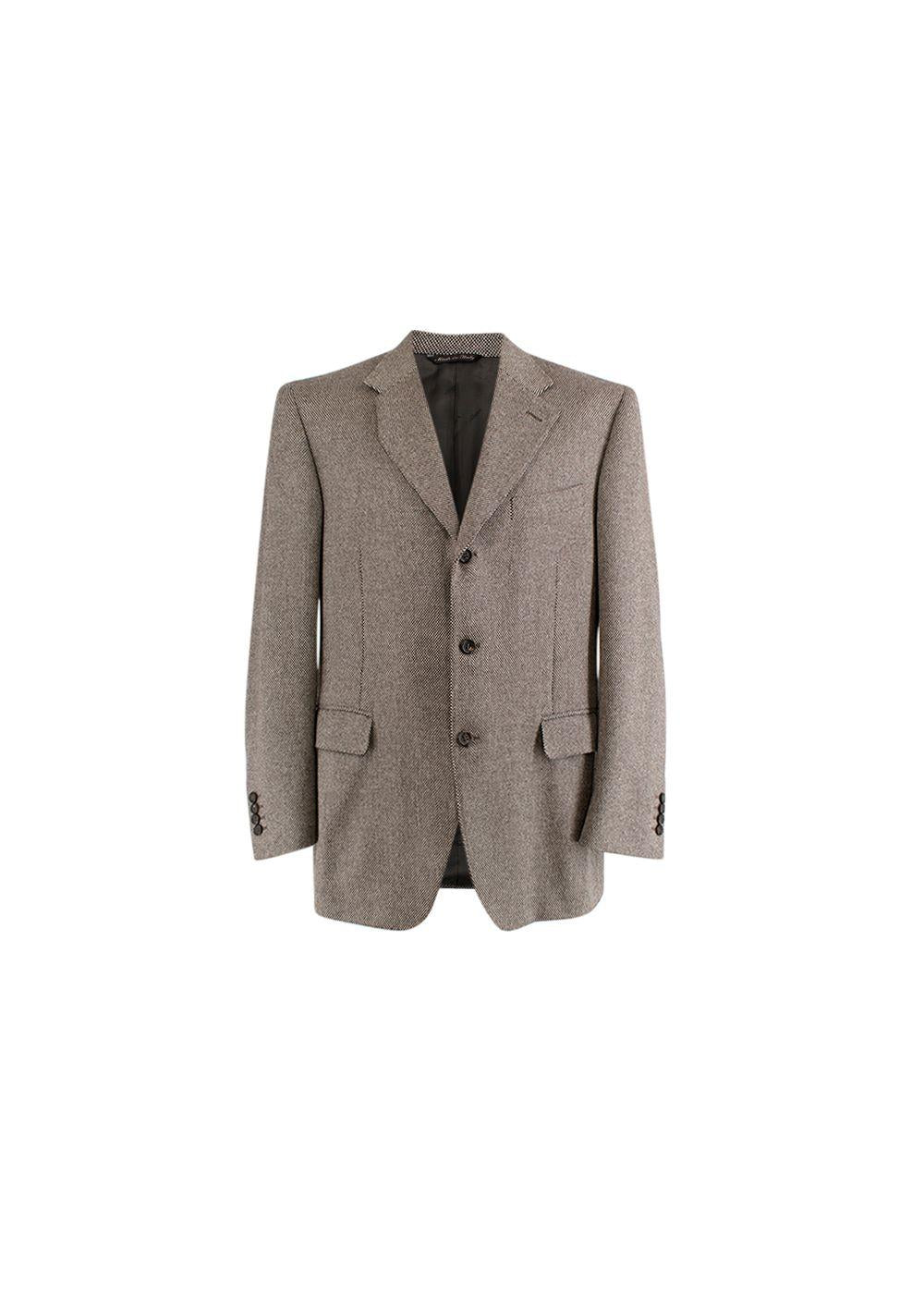 beige & black basketweave cashmere blazer