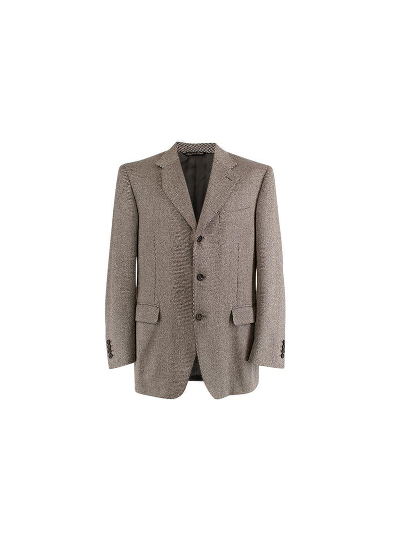 beige & black basketweave cashmere blazer