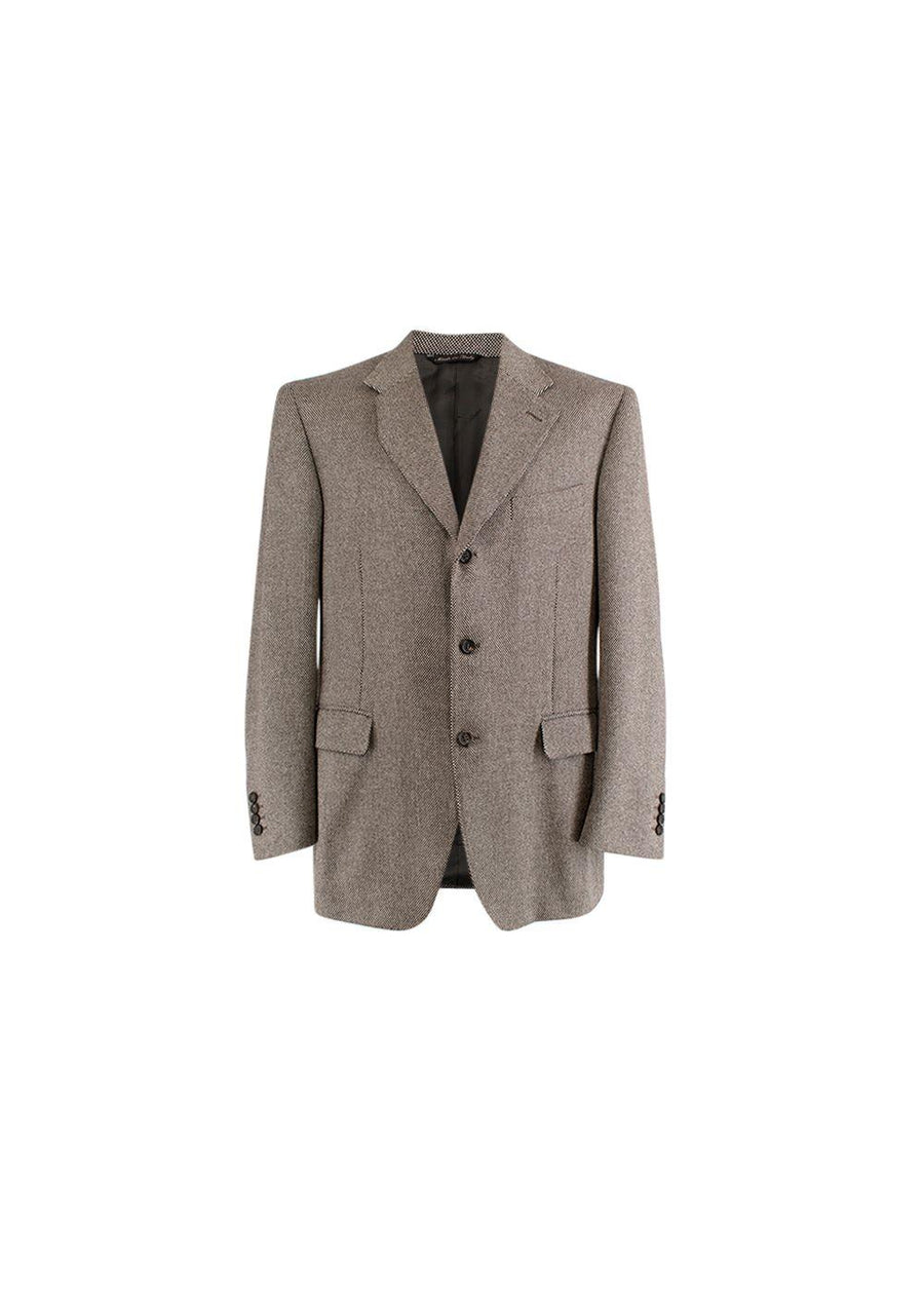 beige & black basketweave cashmere blazer