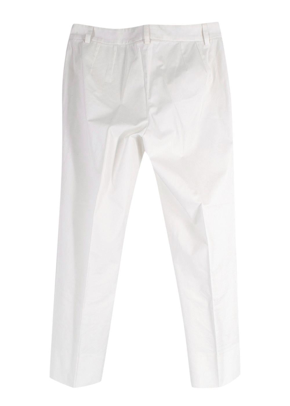 White Cotton Straight Cropped Trousers