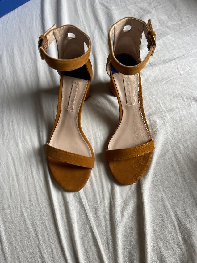 Stuart Weitzman Tan Suede Block Heeled Sandals