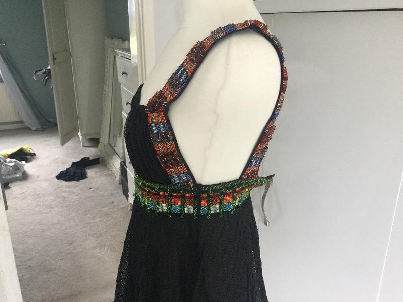black crochet pleated beaded dress, UK 8-10