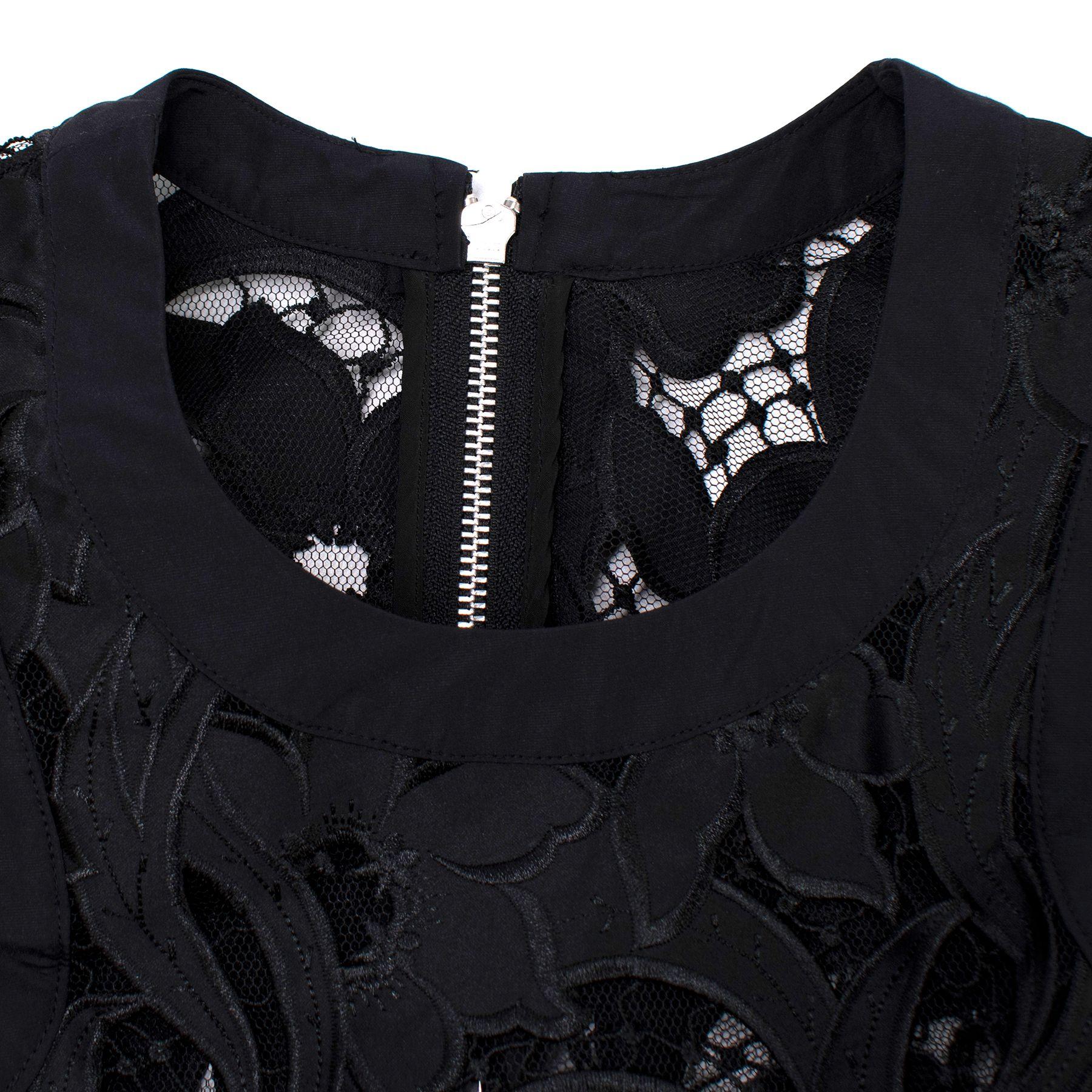 Sacai Black & Yellow Belted Floral Lace Dress