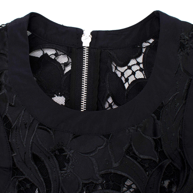 Sacai Black & Yellow Belted Floral Lace Dress