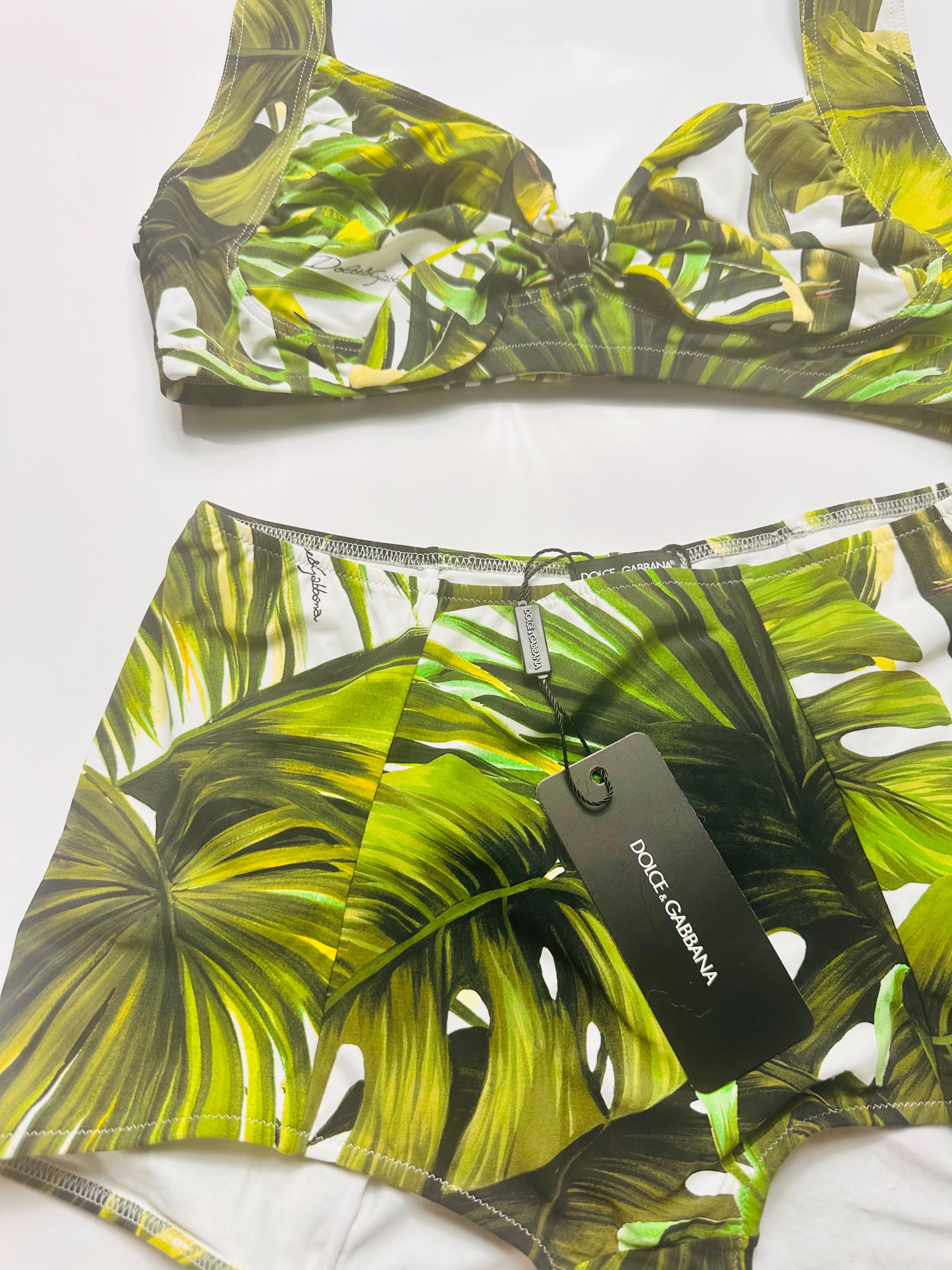 Green Palm-Leaf Print Bikini Set