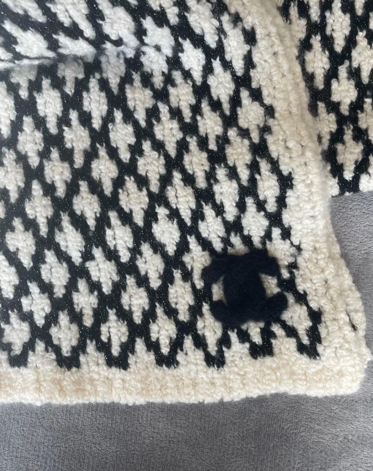 Ivory and Black Knitted Scarf with CC Logo Detail