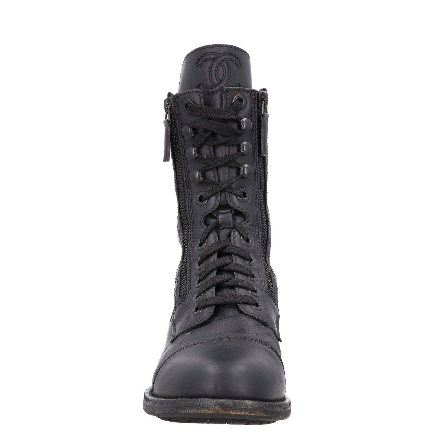 Chanel Interlocking CC Logo Leather Combat Boots