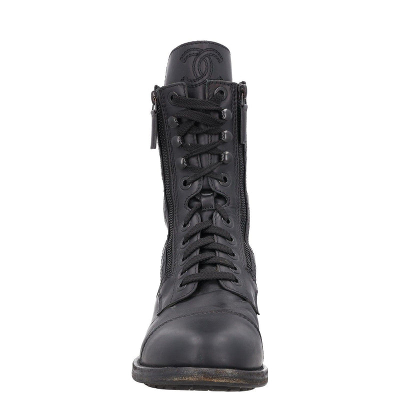 Chanel Interlocking CC Logo Leather Combat Boots