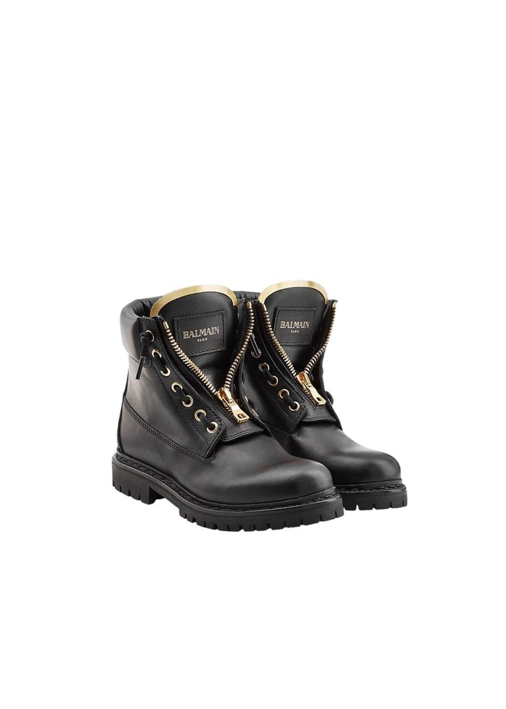 Black leather zip combat boots