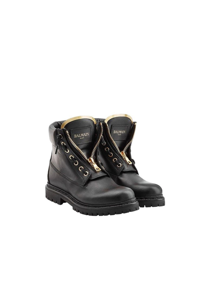 Black leather zip combat boots