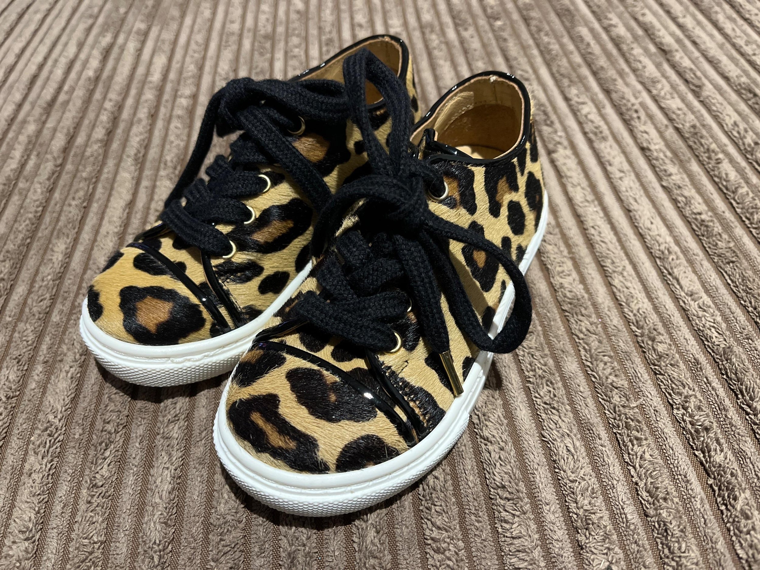 Leopard print calf hair trainers