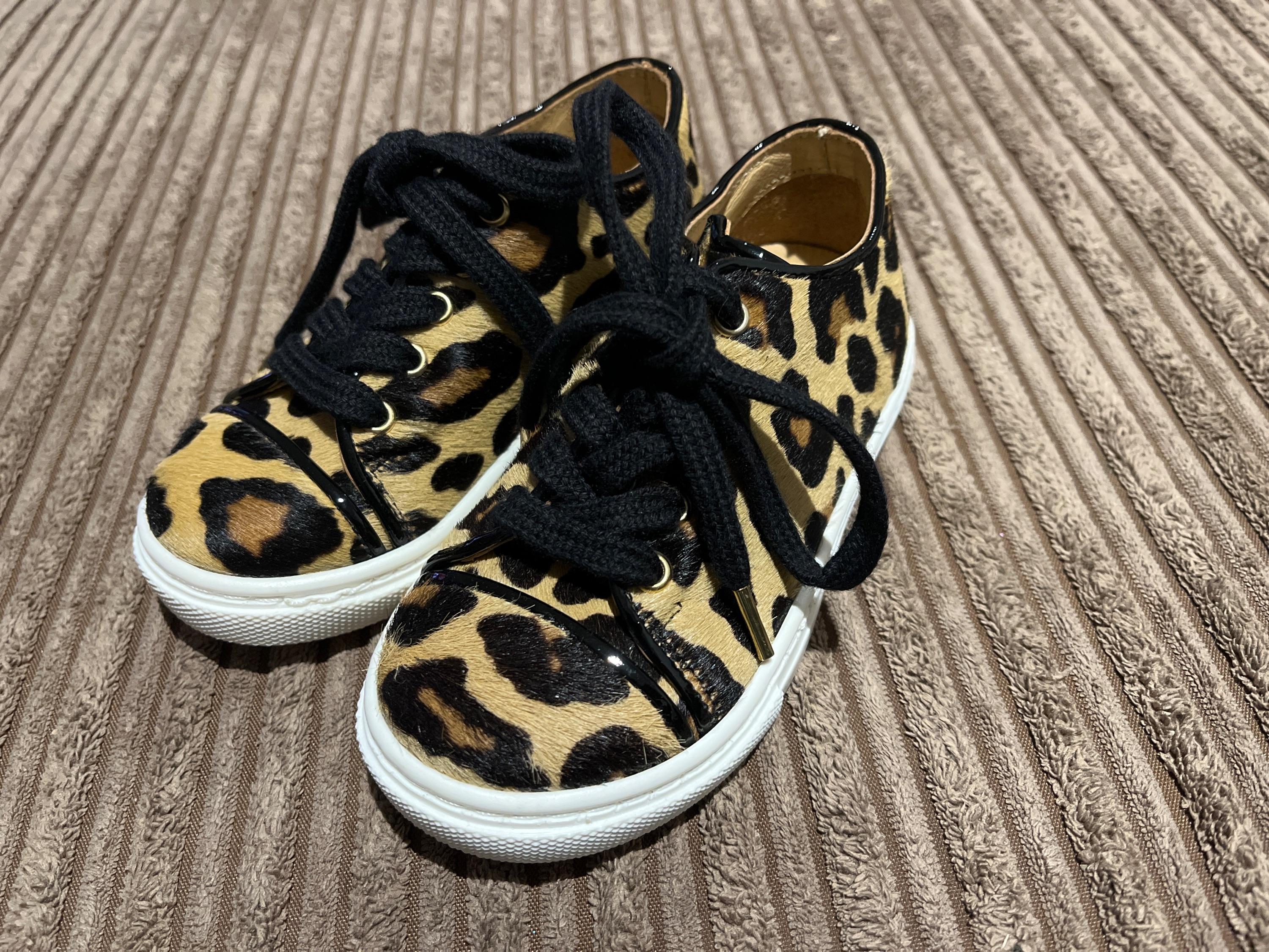 Leopard print calf hair trainers