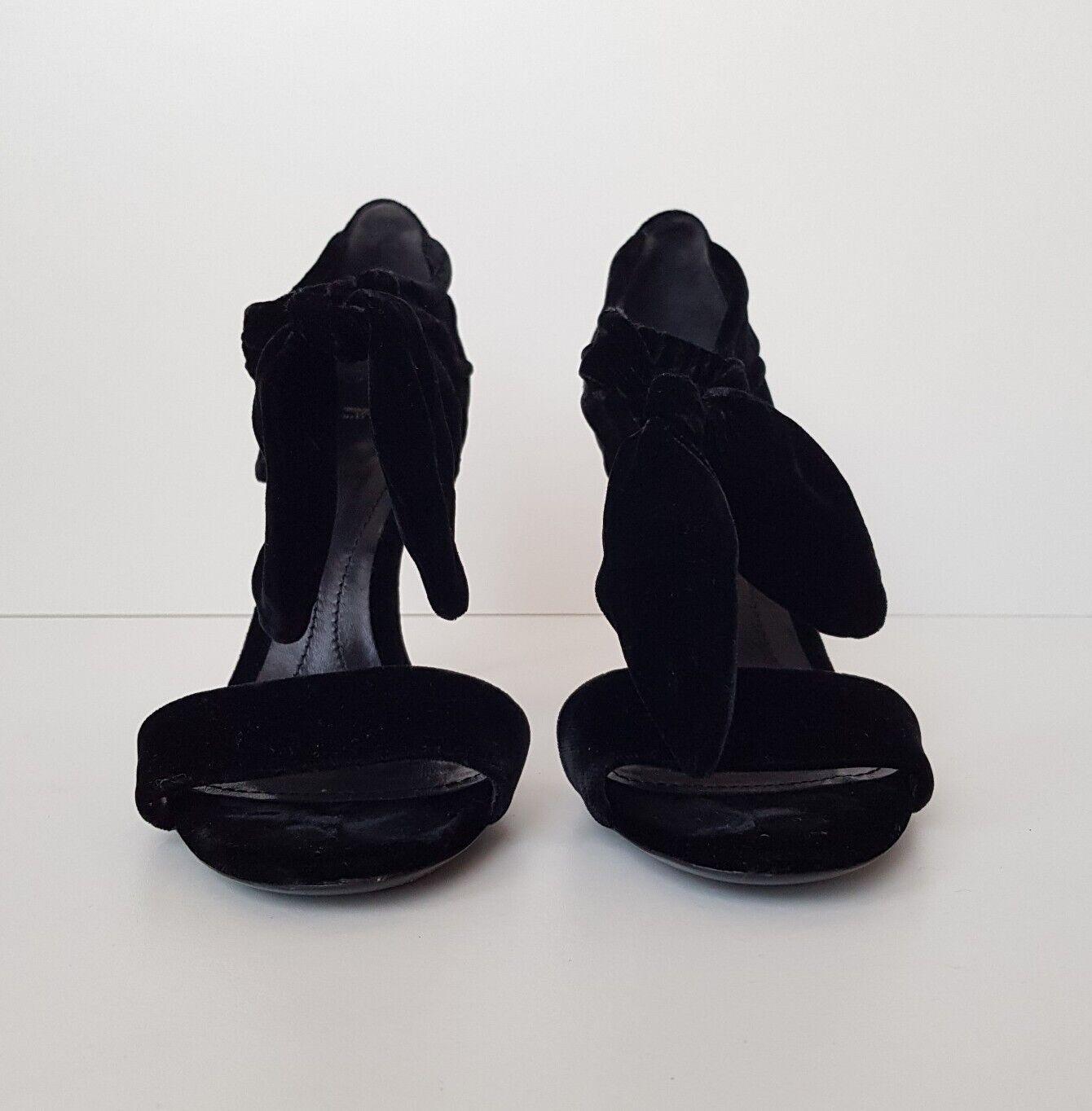 Black Velvet Bow Trim Sandals