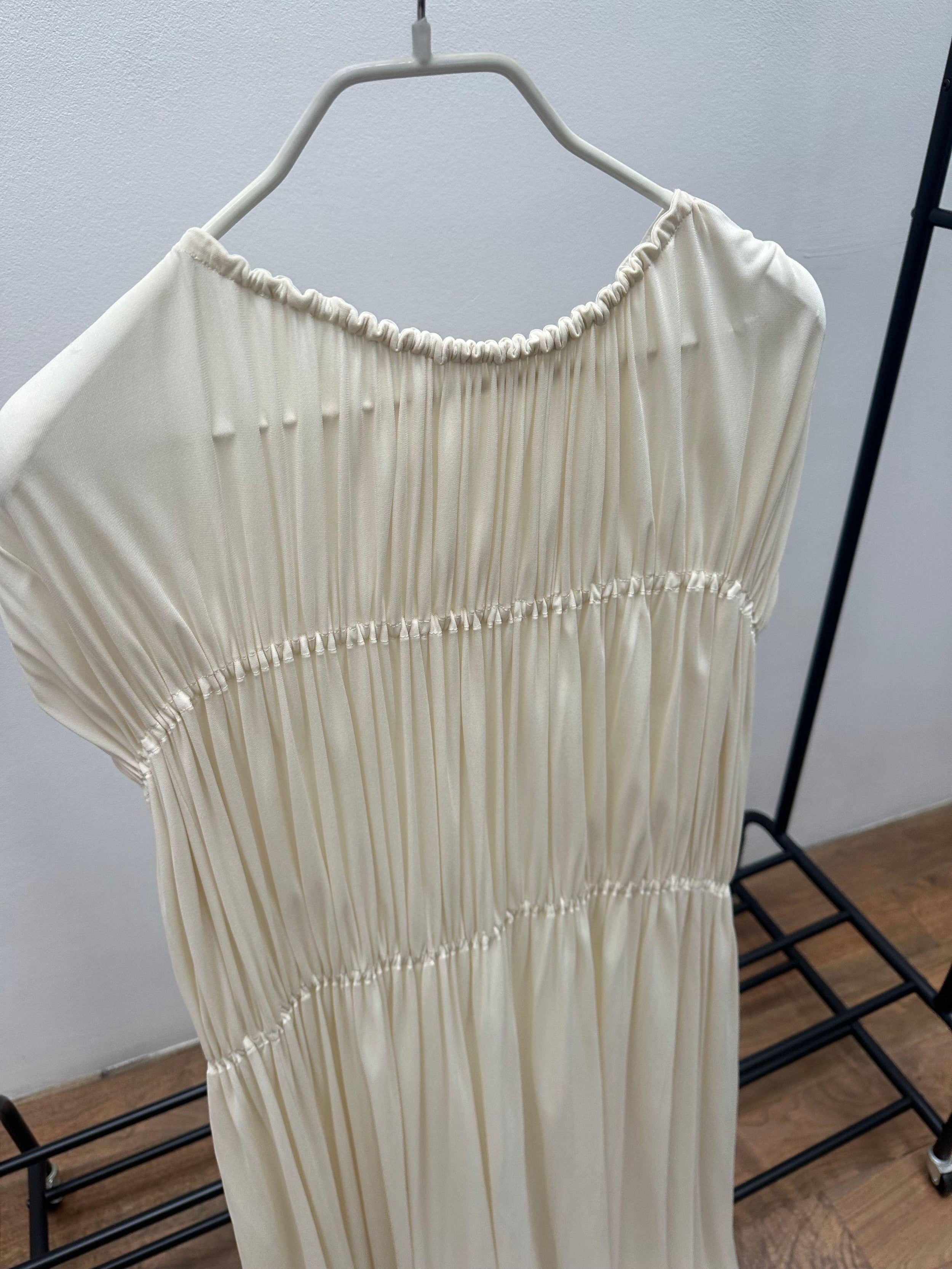 Jil Sander Cream Pleated Dress