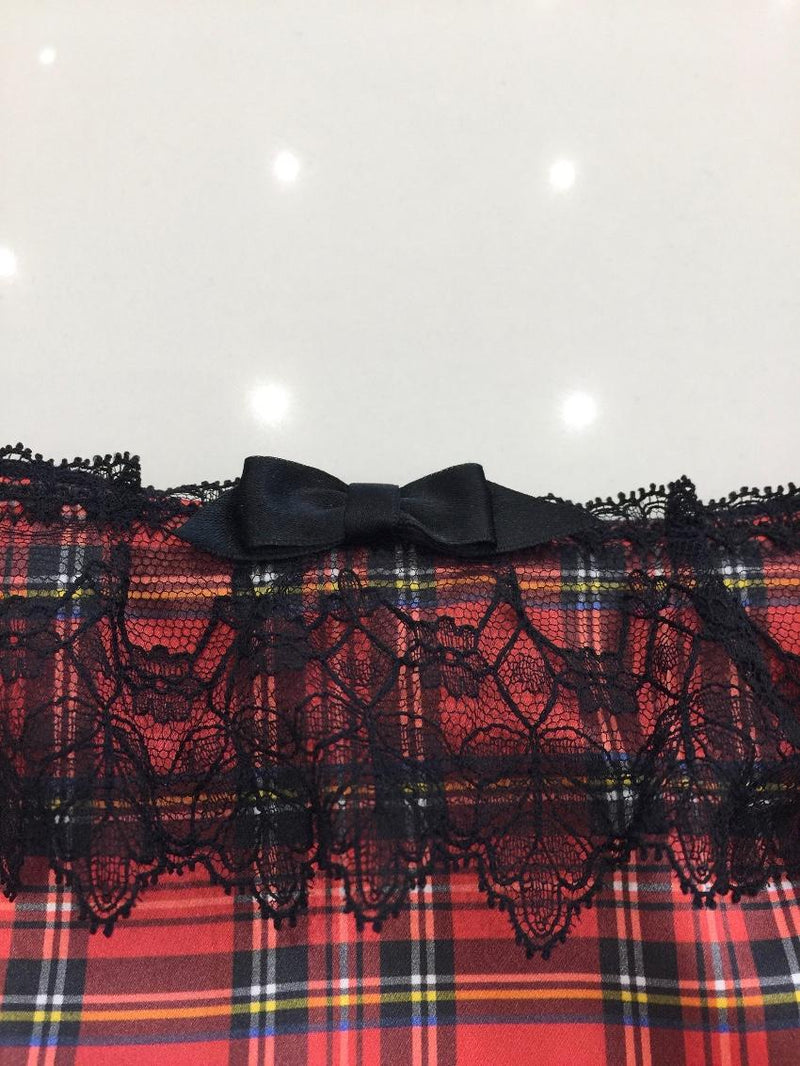 Chantal Thomass Tartan Satin & Leavers Lace Pad Bra & Brief Set