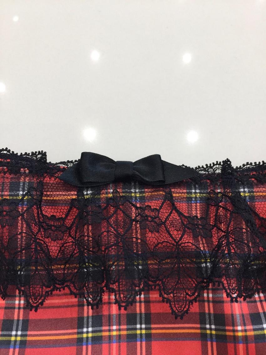 Chantal Thomass Tartan Satin & Leavers Lace Pad Bra & Brief Set