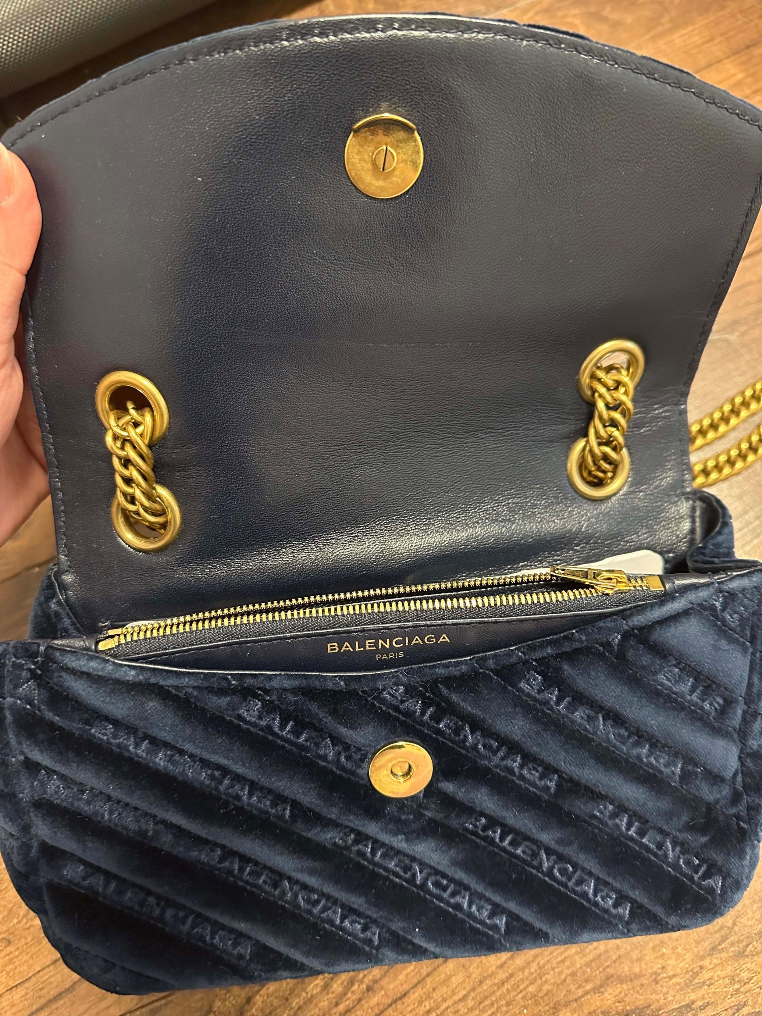 Balenciaga Blue Velvet Matelasse Shoulder Bag