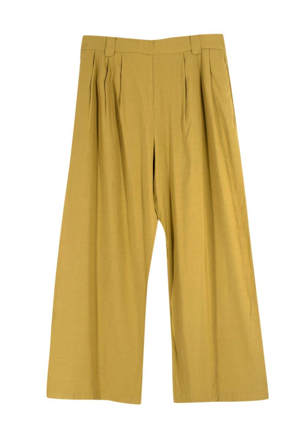 Momoni Olive Green Wide Leg Linen Trousers