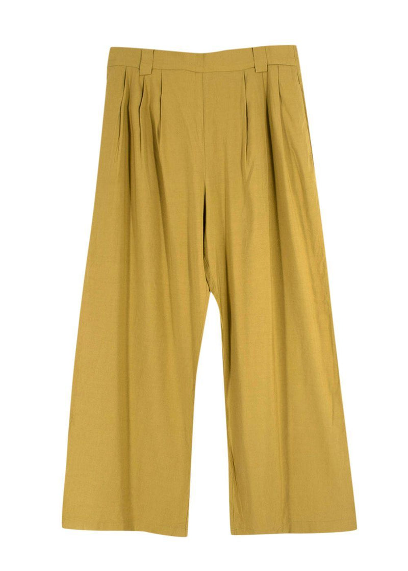 Momoni Olive Green Wide Leg Linen Trousers