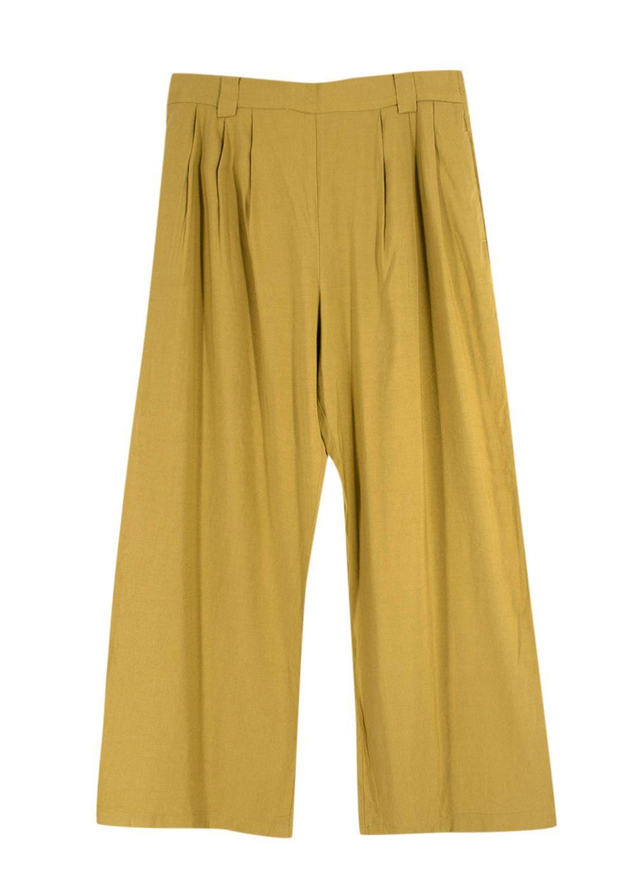 Momoni Olive Green Wide Leg Linen Trousers