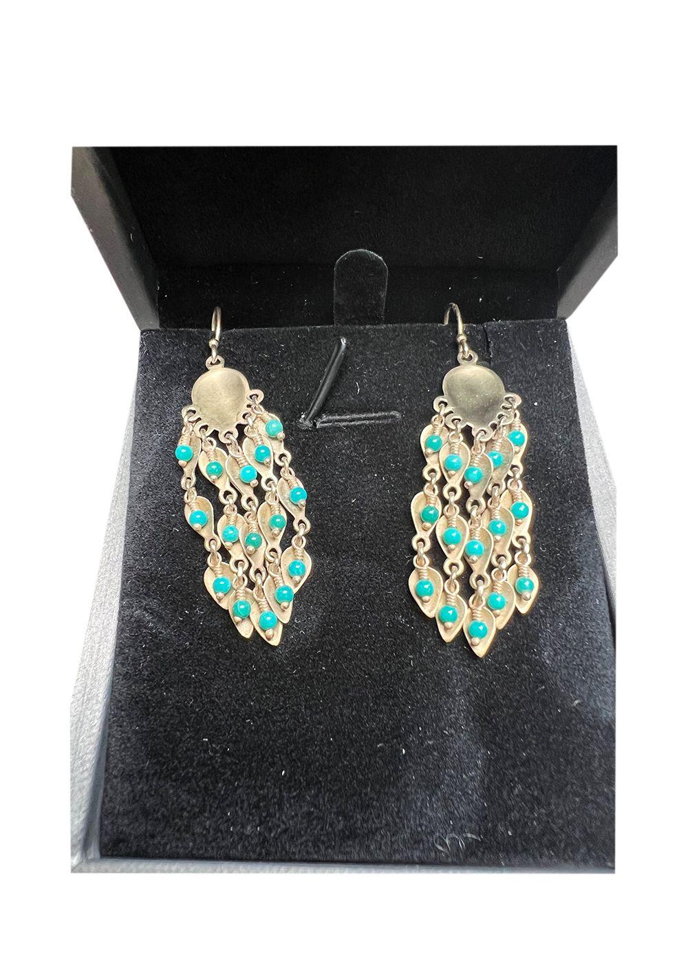 Me&Ro Gold Tone Leaf Shaped Beaded Earrings