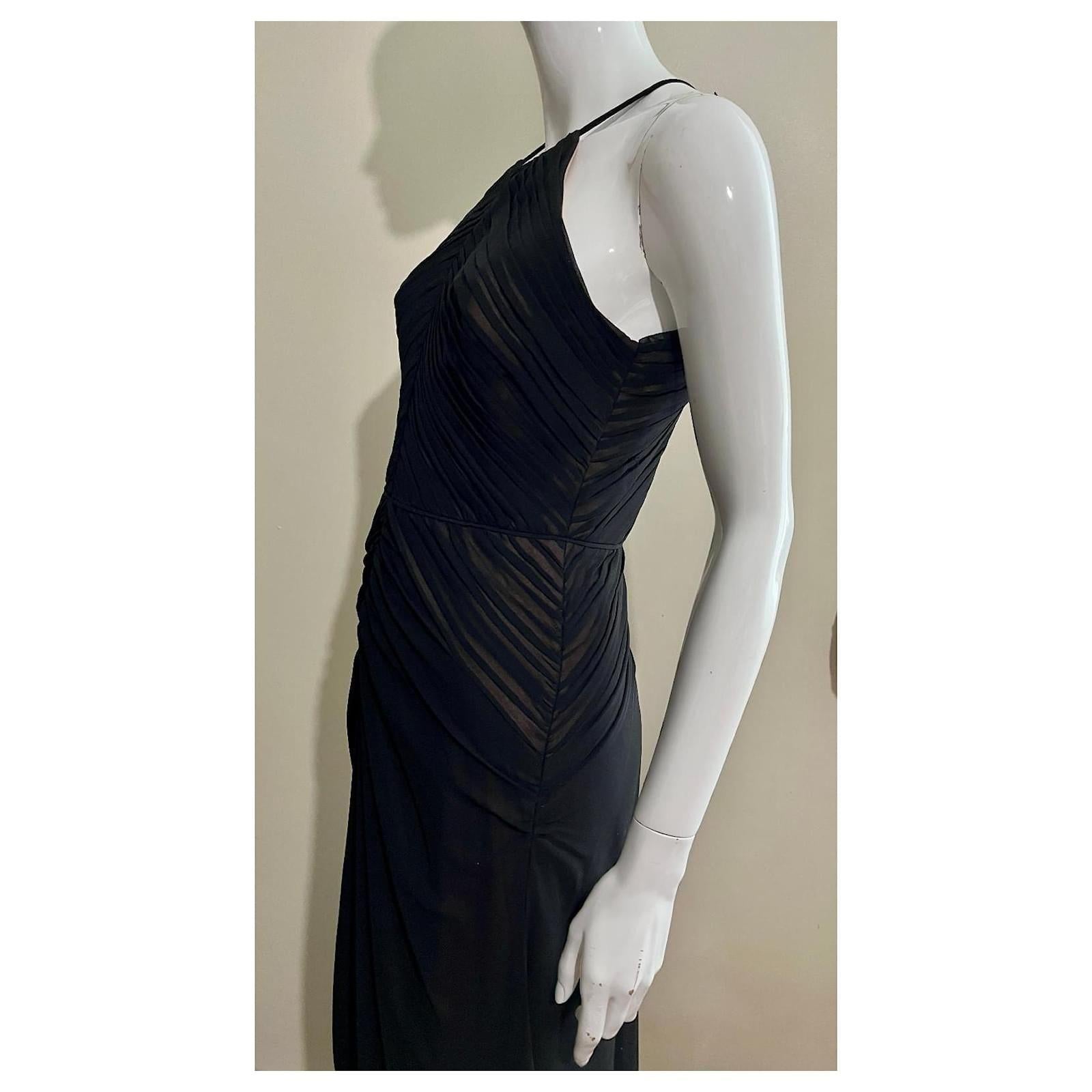 Vera Wang Black Ruched Chiffon Maxi Dress