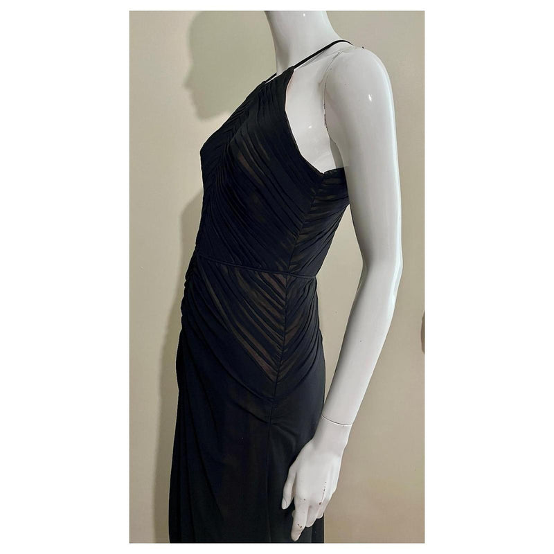 Vera Wang Black Ruched Chiffon Maxi Dress