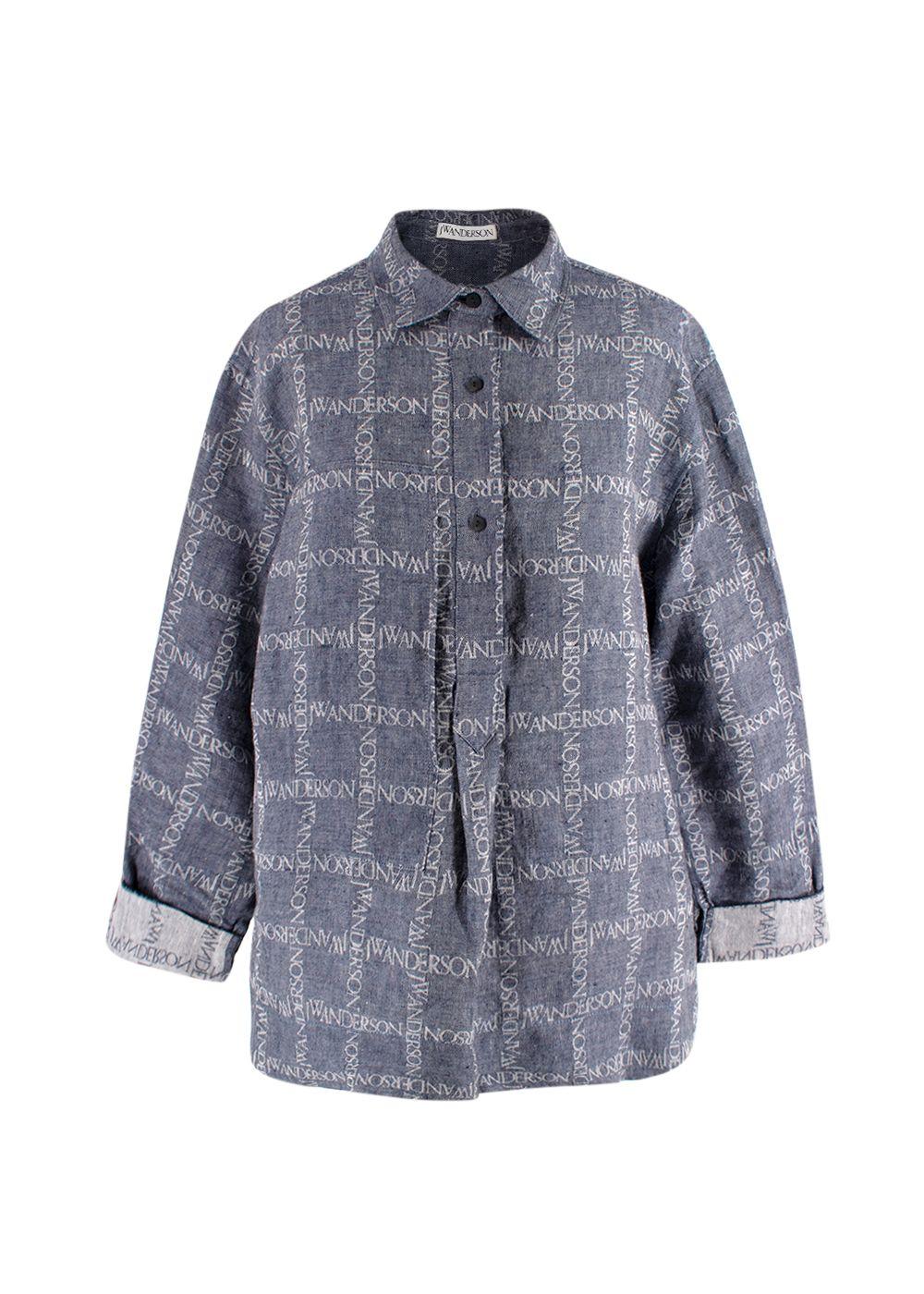 JW Anderson Unisex Blue Logo Grid Tunic Linen Shirt