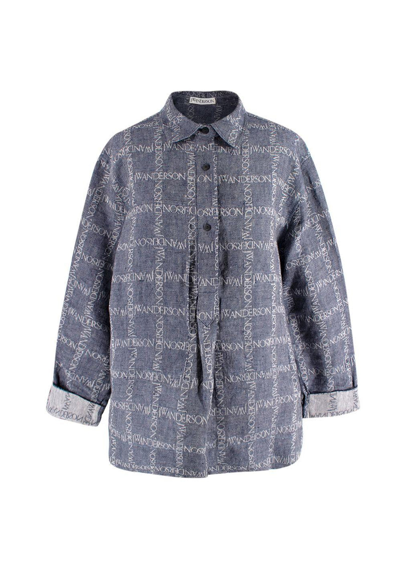 JW Anderson Unisex Blue Logo Grid Tunic Linen Shirt