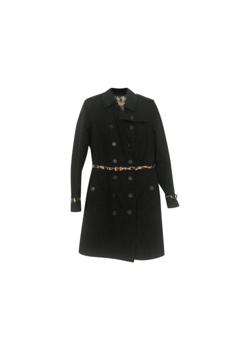 black cotton gabardine short trench coat