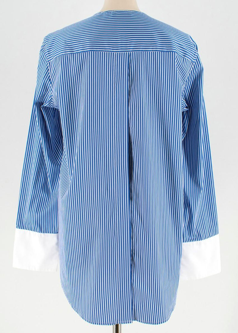 Tome Blue Pinstriped Long sleeve Top with Back Opening