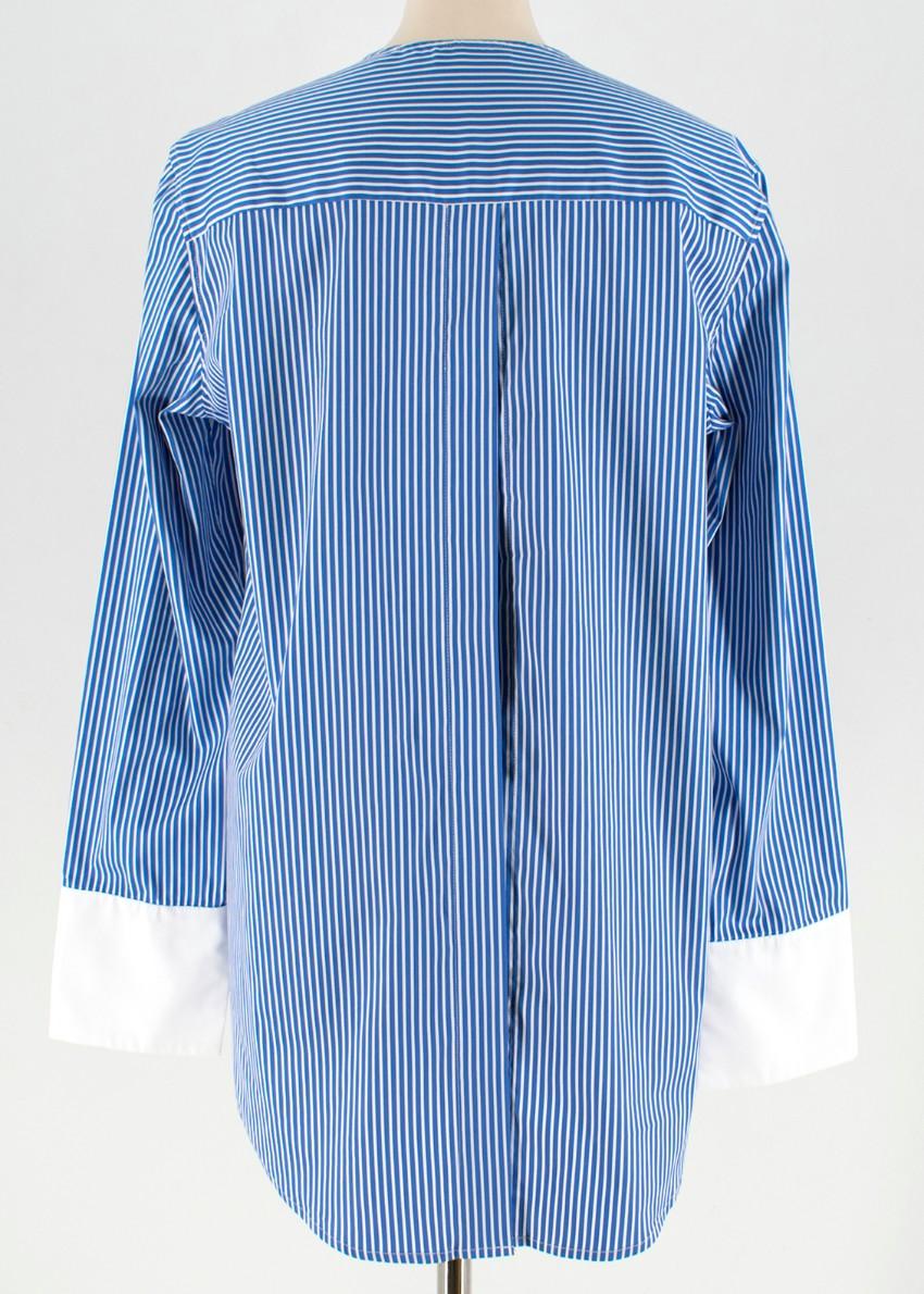 Tome Blue Pinstriped Long sleeve Top with Back Opening
