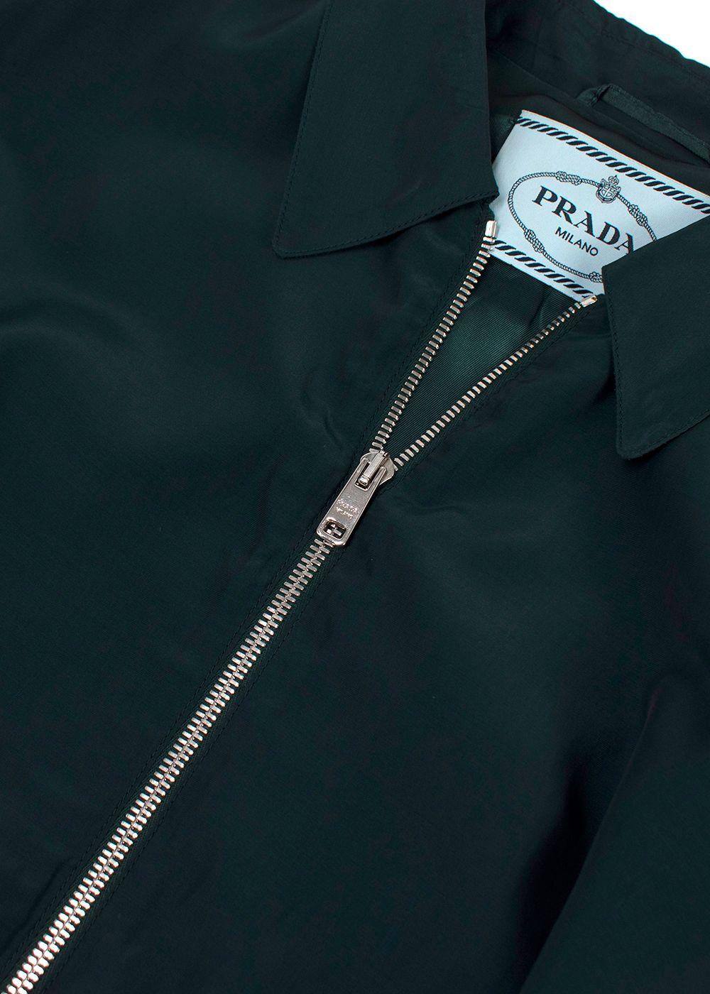Prada Green Lightweight Bomber Jacket with Stripe Cuff Detail
