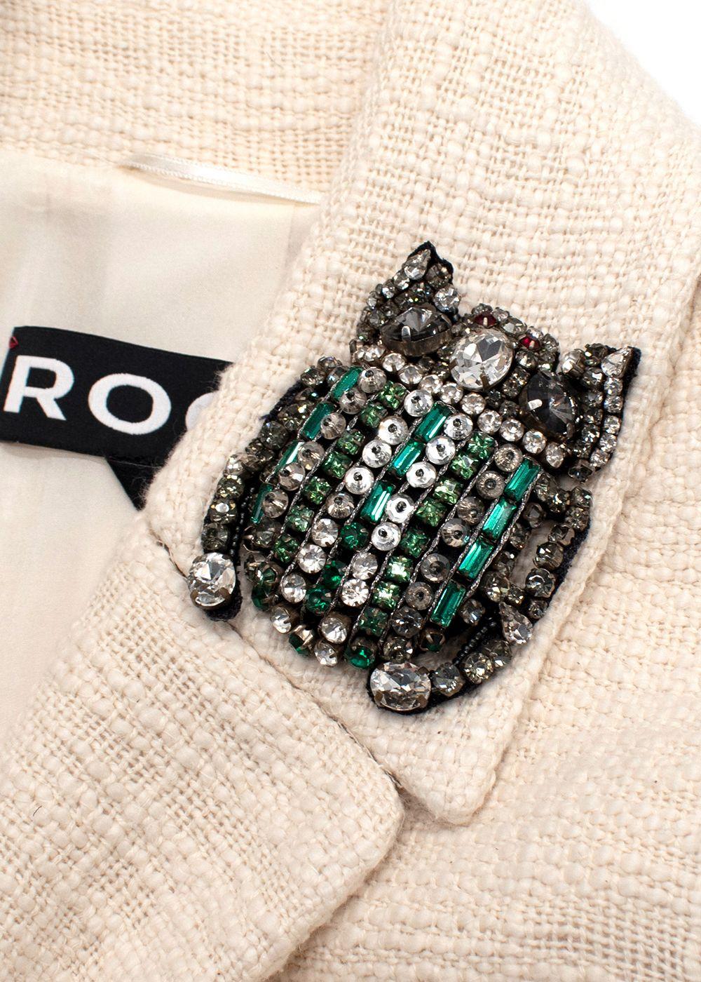 Rochas Cream Embellished Badge Jacket and Skirt Two Piece