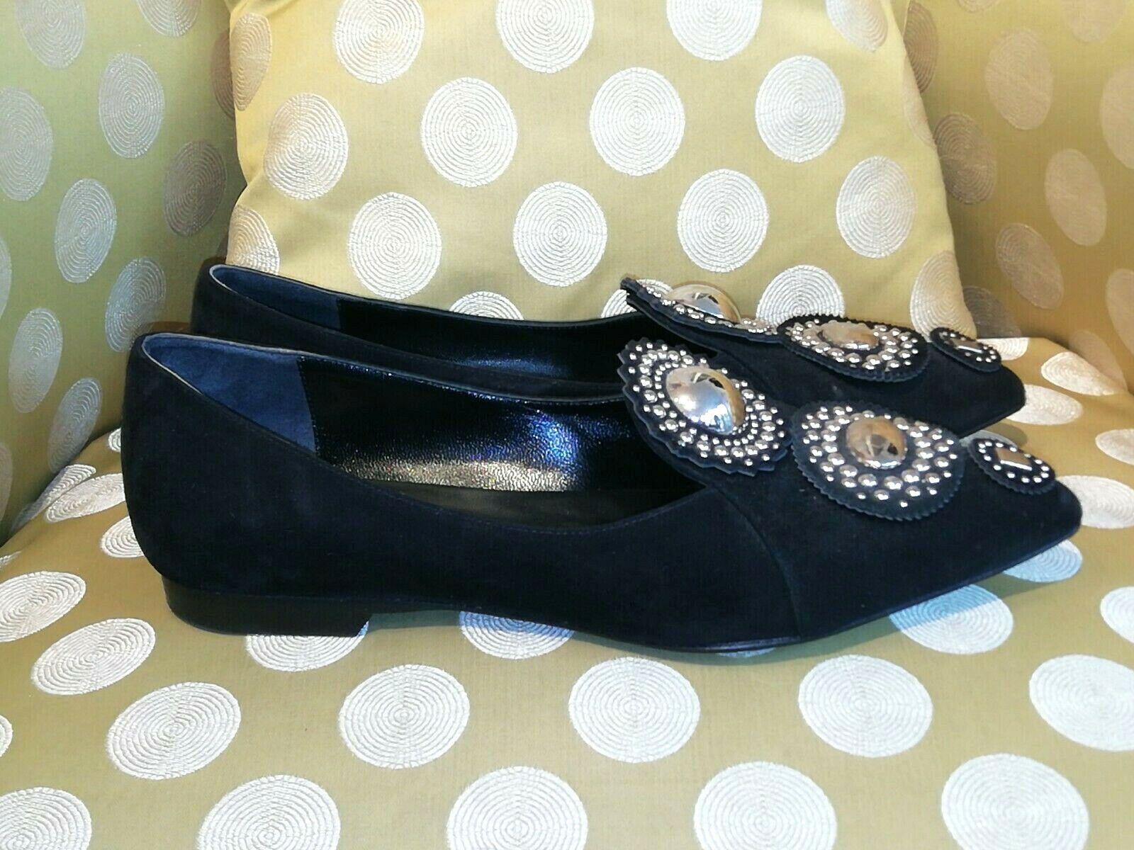 Black Embellished Suede Ballerinas